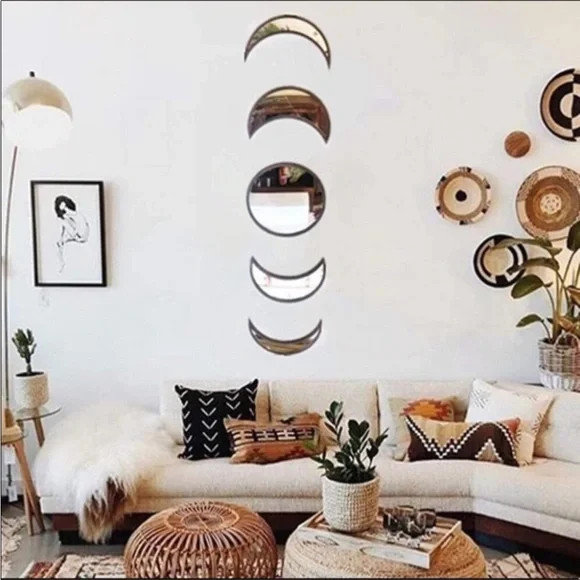 5 pieces Boho Moon Phases Mirror Set Wall Decor - Picture 3 of 6